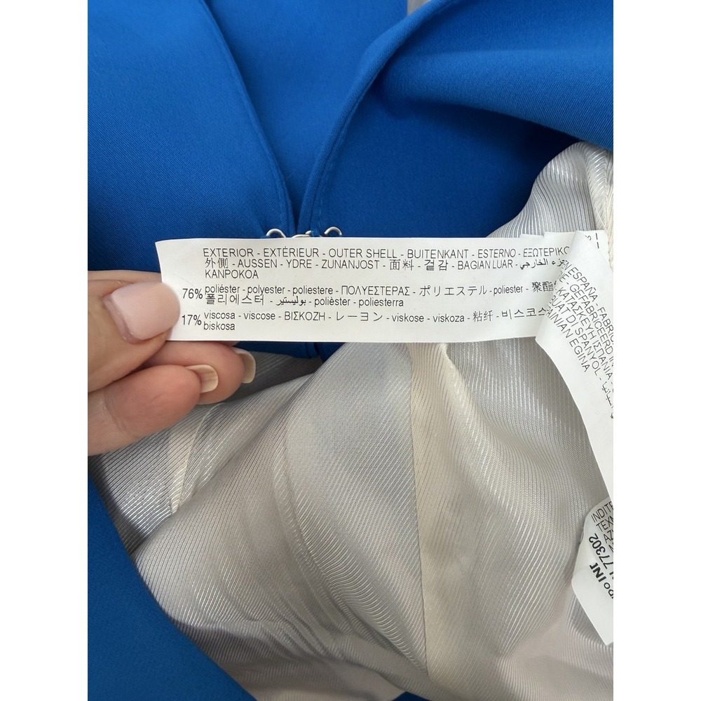 Zara Teal Blue Green 100% Polyester Blazer Jacket Hook & Eye Size XS - Picture 5 of 9